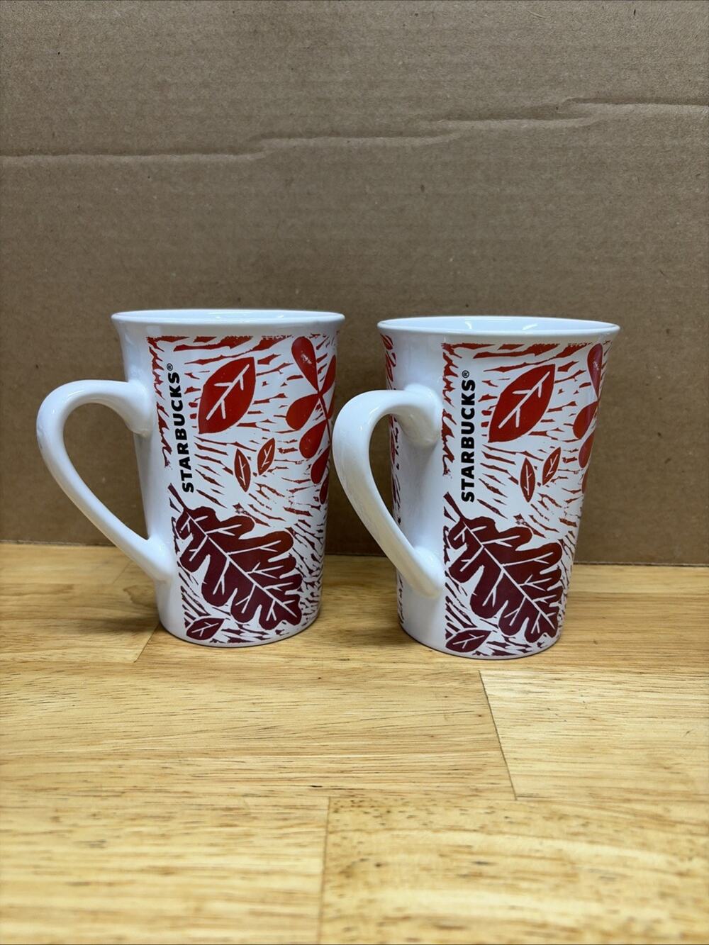 Set of 2 Starbucks 2017 Autumn Leaves Fall Coffee Mug Cup 11 fl. oz.